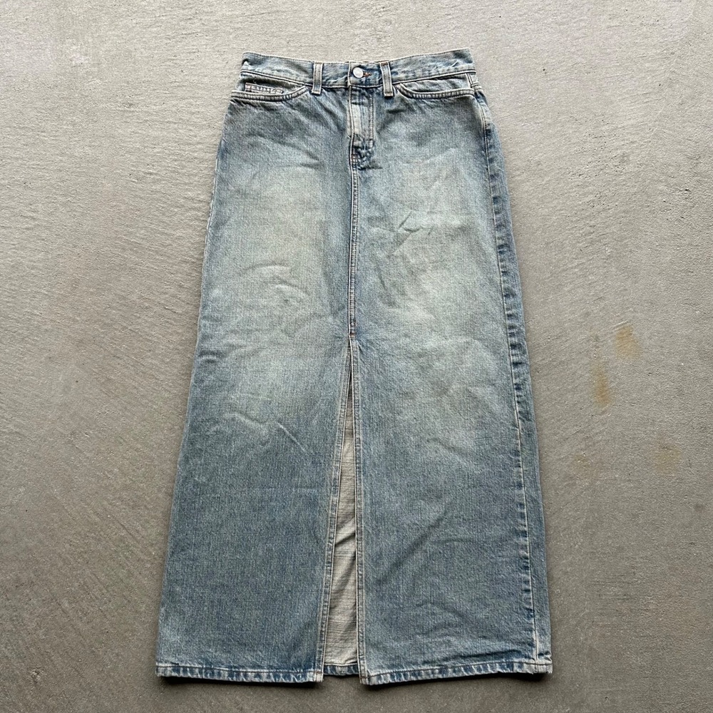 Vintage Gap Jeans Denim Maxi Skirt Womens Size 2 Blue Y2K Cotton Front Slit Long